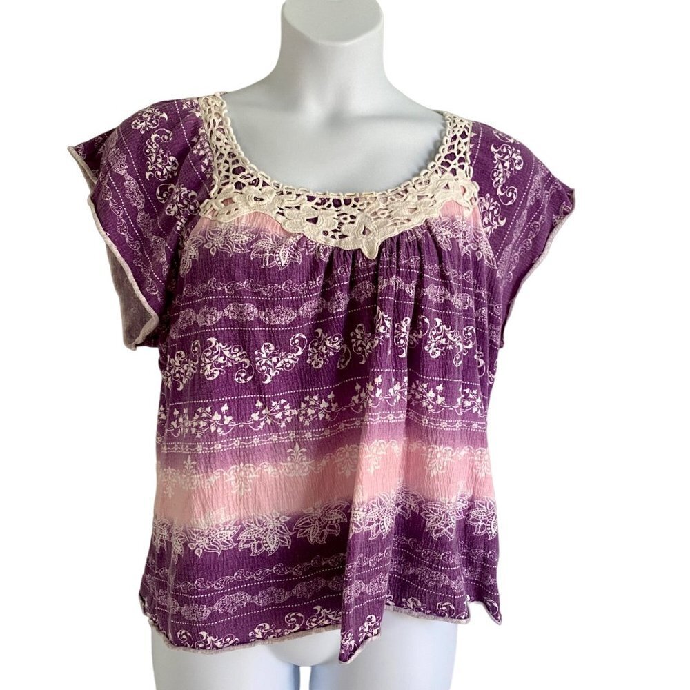 No Boundaries Short Sleeve Purple and Pink Top Women's 1X 16W